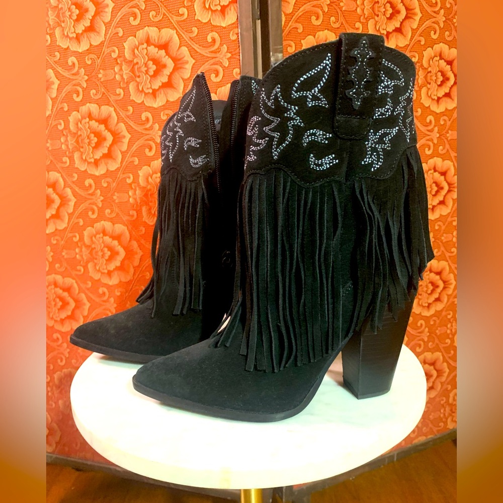 NWT Dingo Women's Black Fringe Heeled Boots